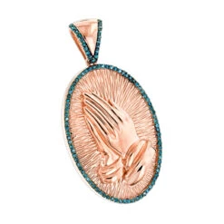 10K Yellow Gold Blue Diamond Praying Hands Pendant 0.36ct -H'Hen Sale Store religious jewelry 10k gold blue diamond praying hands pendant 036ct ro