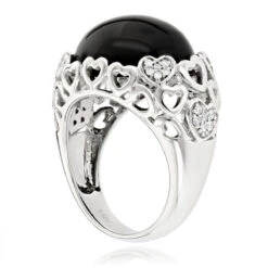 Right Hand Diamond Fashion Luxurman Onyx And Hearts Ring 14K White Gold 10 Right Hand Diamond Fashion Luxurman Onyx And Hearts Ring 14K White Gold -H'Hen Sale Store right hand diamond fashion rings luxurman onyx and hearts ring 14k gold backwh