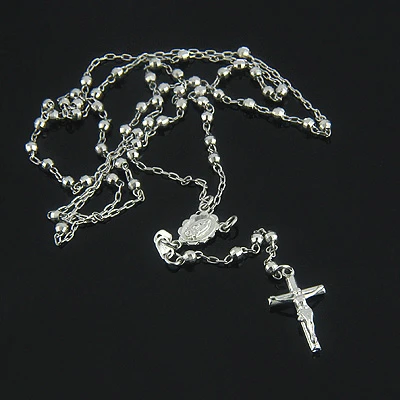 Rosary Beads 14K White Gold Small Rosary Bead Necklace 3 Rosary Beads 14K White Gold Small Rosary Bead Necklace