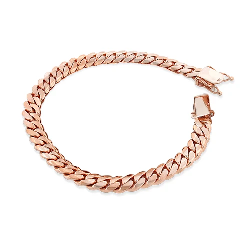 14K Rose Gold Miami Cuban Link Curb Chain Bracelet 9.5mm 7.5-9in 2 14K Rose Gold Miami Cuban Link Curb Chain Bracelet 9.5mm 7.5-9in