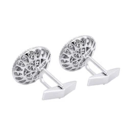 Round Champagne And White Diamond Men's Cufflinks 14K White Gold -H'Hen Sale Store round champagne and white diamond mens cufflinks 14k gold backwh