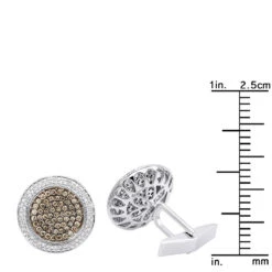 Round Champagne And White Diamond Men's Cufflinks 14K White Gold -H'Hen Sale Store round champagne and white diamond mens cufflinks 14k gold rulerwh