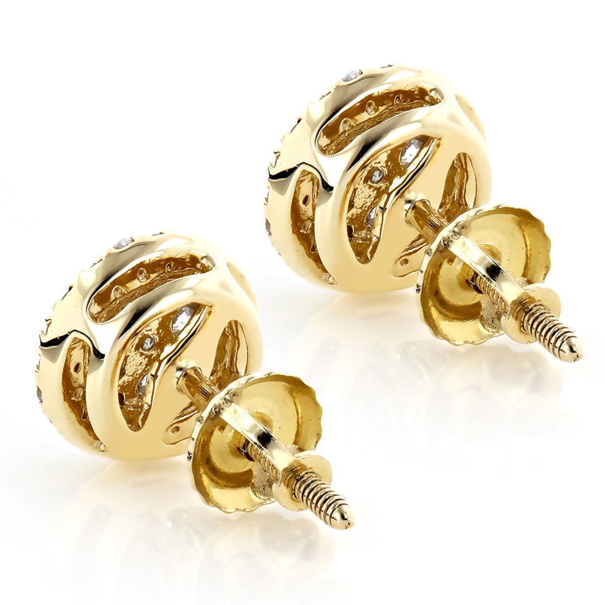 5 Carat Look Round Diamond Cluster Earrings 14K Yellow Gold Studs 1 Ct Halo Design 6 5 Carat Look Round Diamond Cluster Earrings 14K Yellow Gold Studs 1 Ct Halo Design - Image 4