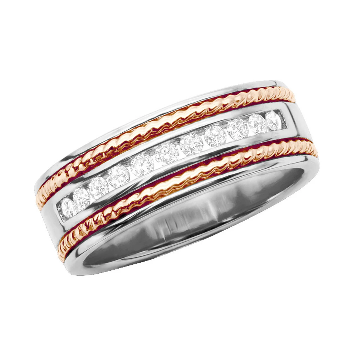 Round Diamond Men's Wedding Band 0.40ct 14K White Gold 7 Round Diamond Men's Wedding Band 0.40ct 14K White Gold - Image 5
