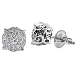 Round Diamond Stud Earrings 14K Rose Gold 0.76ct Pave Cluster Design -H'Hen Sale Store round diamond stud earrings 14k gold 076ct pave cluster design wh