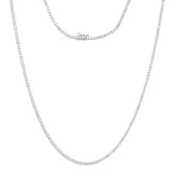 Round Diamond Tennis Necklace Men's Chain 14K White Gold 32in 14.06ct