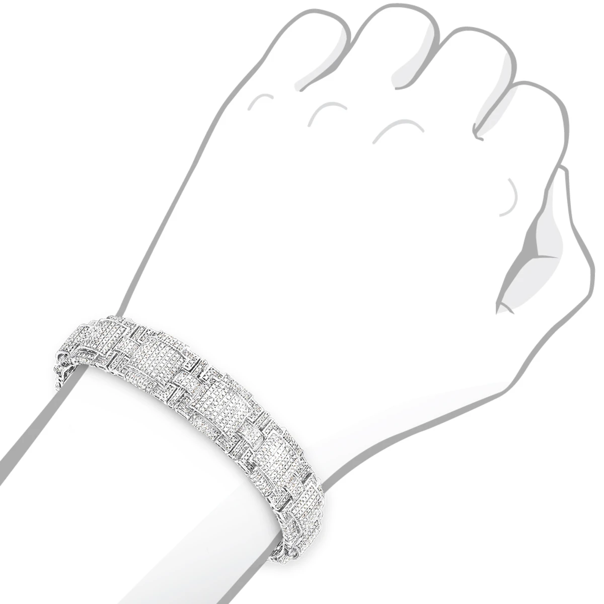 Round Pave Diamond Bracelet For Men 6.28ct 10K White Gold 7 Round Pave Diamond Bracelet For Men 6.28ct 10K White Gold - Image 5
