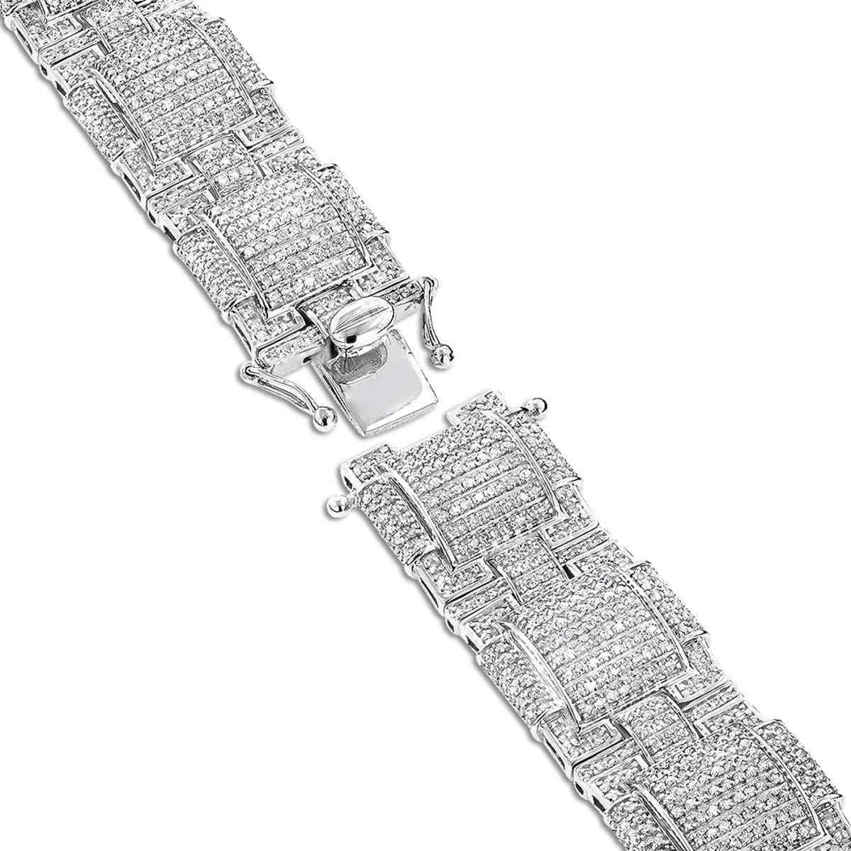 Round Pave Diamond Bracelet For Men 6.28ct 10K White Gold 4 Round Pave Diamond Bracelet For Men 6.28ct 10K White Gold - Image 2