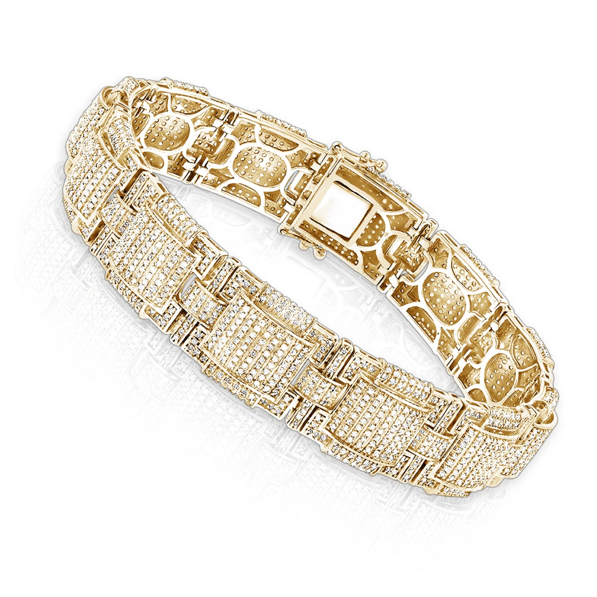 Round Pave Diamond Bracelet For Men 6.28ct 10K White Gold 5 Round Pave Diamond Bracelet For Men 6.28ct 10K White Gold - Image 3