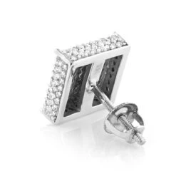 Single 10K White Gold Square Men's Diamond Stud Earring 0.6ct Pave Diamonds -H'Hen Sale Store single 10k gold square mens diamond stud earring 06ct pave diamonds backwh
