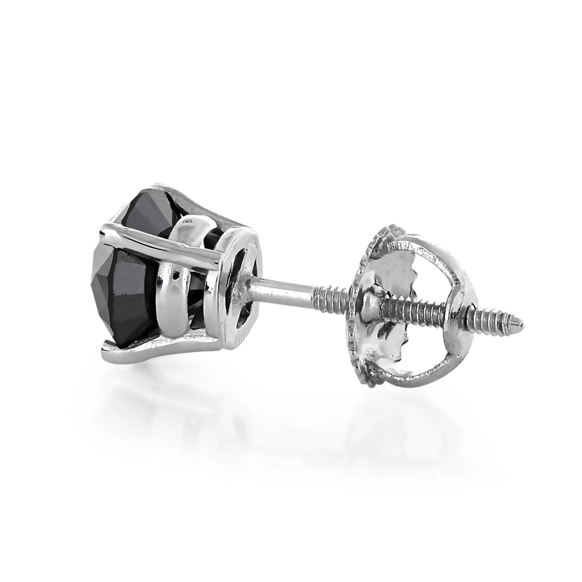 Single 14K White Gold Men's Solitaire Black Diamond Stud Earring 1ct 4 Single 14K White Gold Men's Solitaire Black Diamond Stud Earring 1ct - Image 2