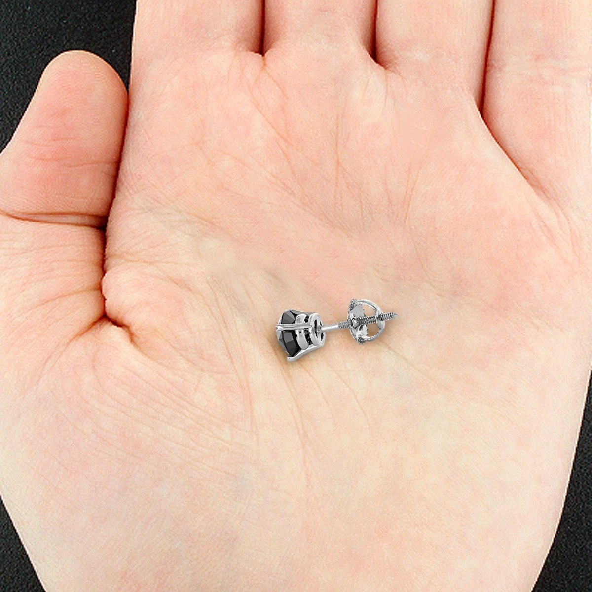 Single 14K White Gold Men's Solitaire Black Diamond Stud Earring 1ct 6 Single 14K White Gold Men's Solitaire Black Diamond Stud Earring 1ct - Image 4