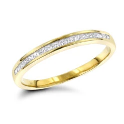 Ultra Thin Slim Princess Cut Diamond Wedding Band 0.33ct 14K Yellow Gold