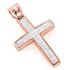Small 14K Yellow Gold Invisible Princess Cut Diamond Cross Pendant 1.25ct -H'Hen Sale Store small 14k gold diamond cross pendant 125ct p 7023 ro