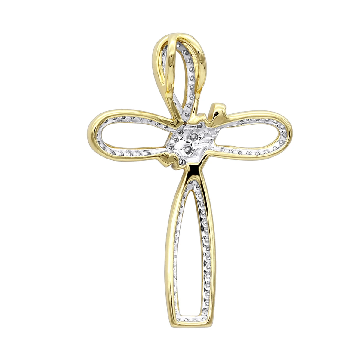 Small 14K Yellow Gold Diamond Cross Pendant For Women Fancy Bow Design 0.36ct 8 Small 14K Yellow Gold Diamond Cross Pendant For Women Fancy Bow Design 0.36ct - Image 6