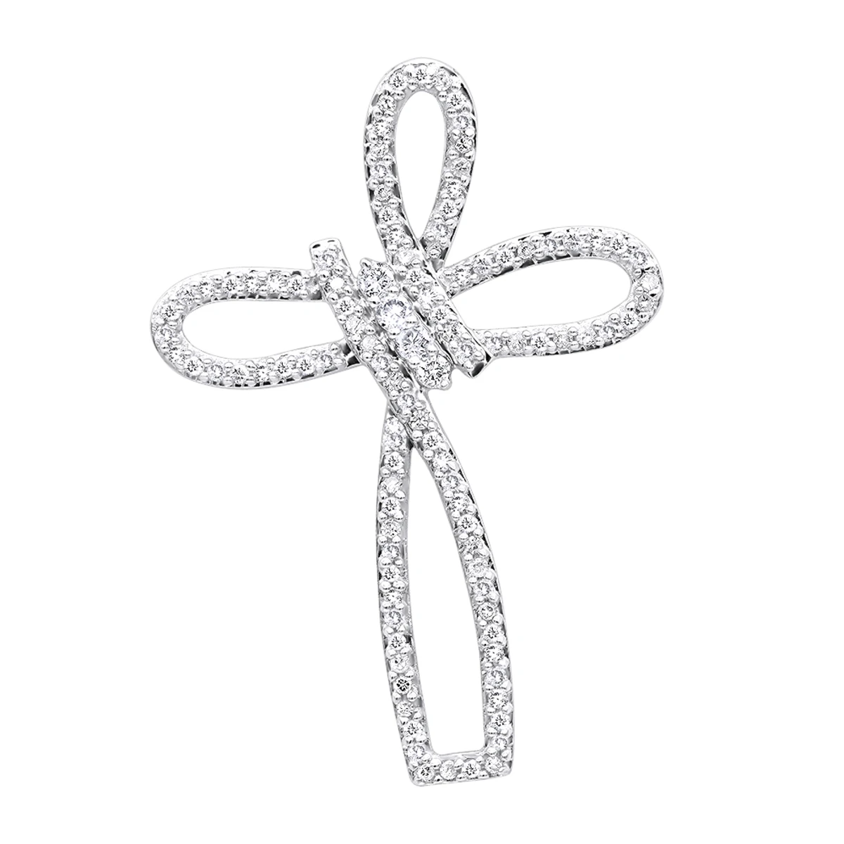 Small 14K Yellow Gold Diamond Cross Pendant For Women Fancy Bow Design 0.36ct 5 Small 14K Yellow Gold Diamond Cross Pendant For Women Fancy Bow Design 0.36ct - Image 3