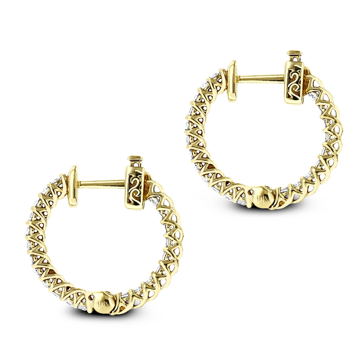 Small 14K Yellow Gold Inside Out Diamond Hoop Earrings 0.9ct 6 Small 14K Yellow Gold Inside Out Diamond Hoop Earrings 0.9ct - Image 4