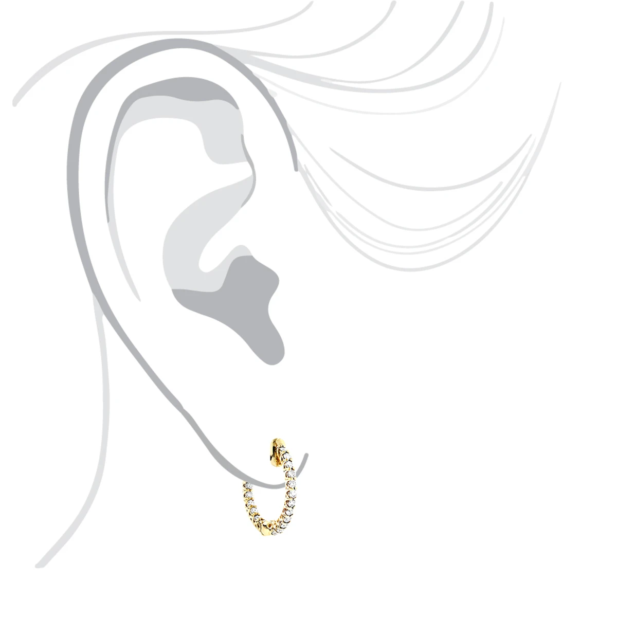 Small 14K Yellow Gold Inside Out Diamond Hoop Earrings 0.9ct 7 Small 14K Yellow Gold Inside Out Diamond Hoop Earrings 0.9ct - Image 5