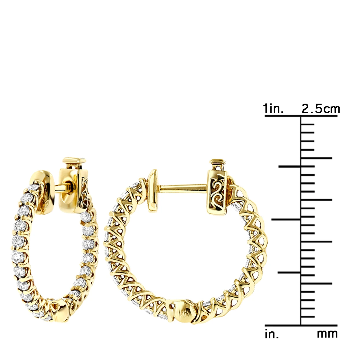 Small 14K Yellow Gold Inside Out Diamond Hoop Earrings 0.9ct 8 Small 14K Yellow Gold Inside Out Diamond Hoop Earrings 0.9ct - Image 6