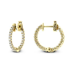 Small 14K Yellow Gold Inside Out Diamond Hoop Earrings 0.9ct