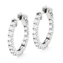 Small 14K White Gold Inside Out Diamond Hoop Earrings 1.79ct