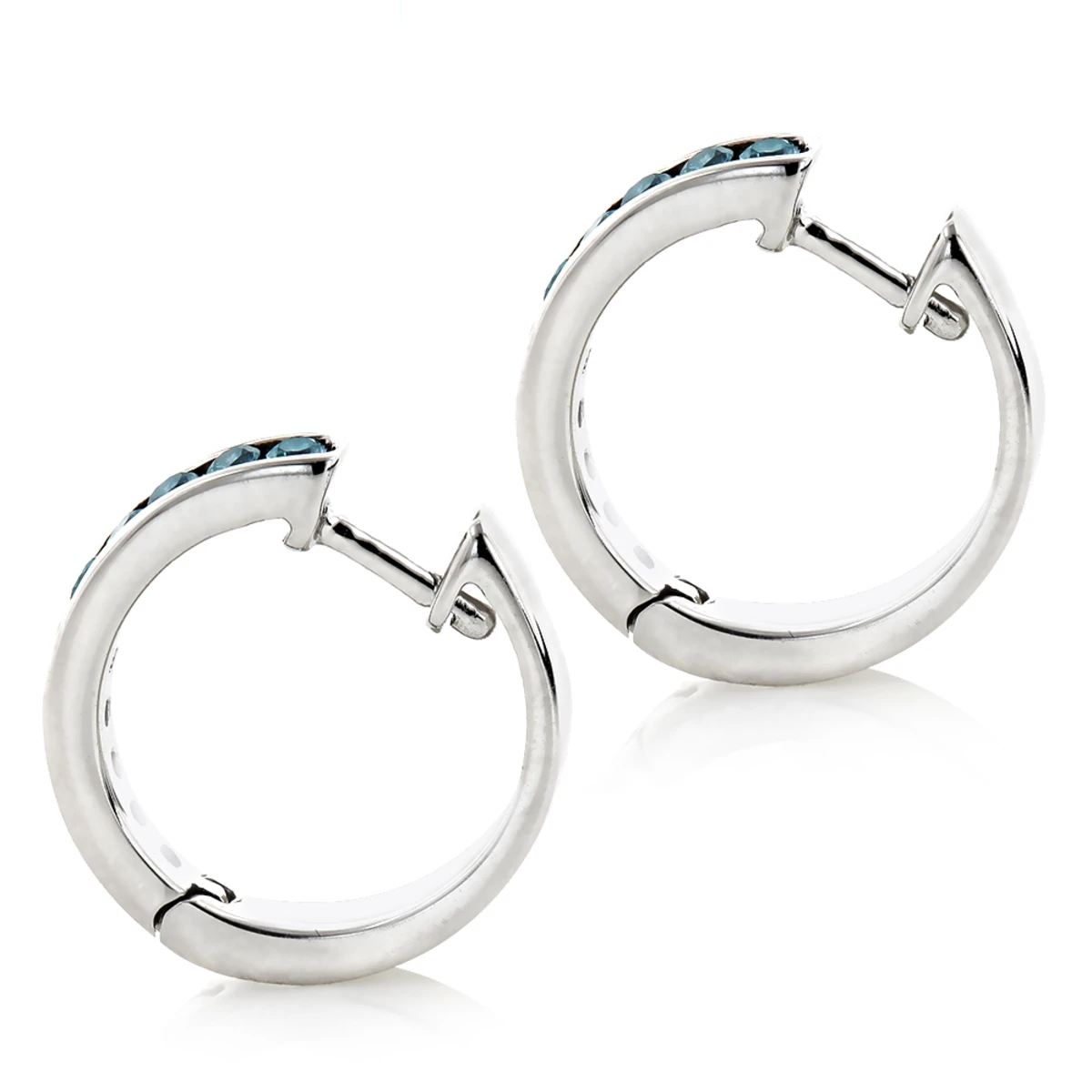 Small Hoop Blue Diamond Earrings 0.55ct 14K White Gold Huggies 6 Small Hoop Blue Diamond Earrings 0.55ct 14K White Gold Huggies - Image 4