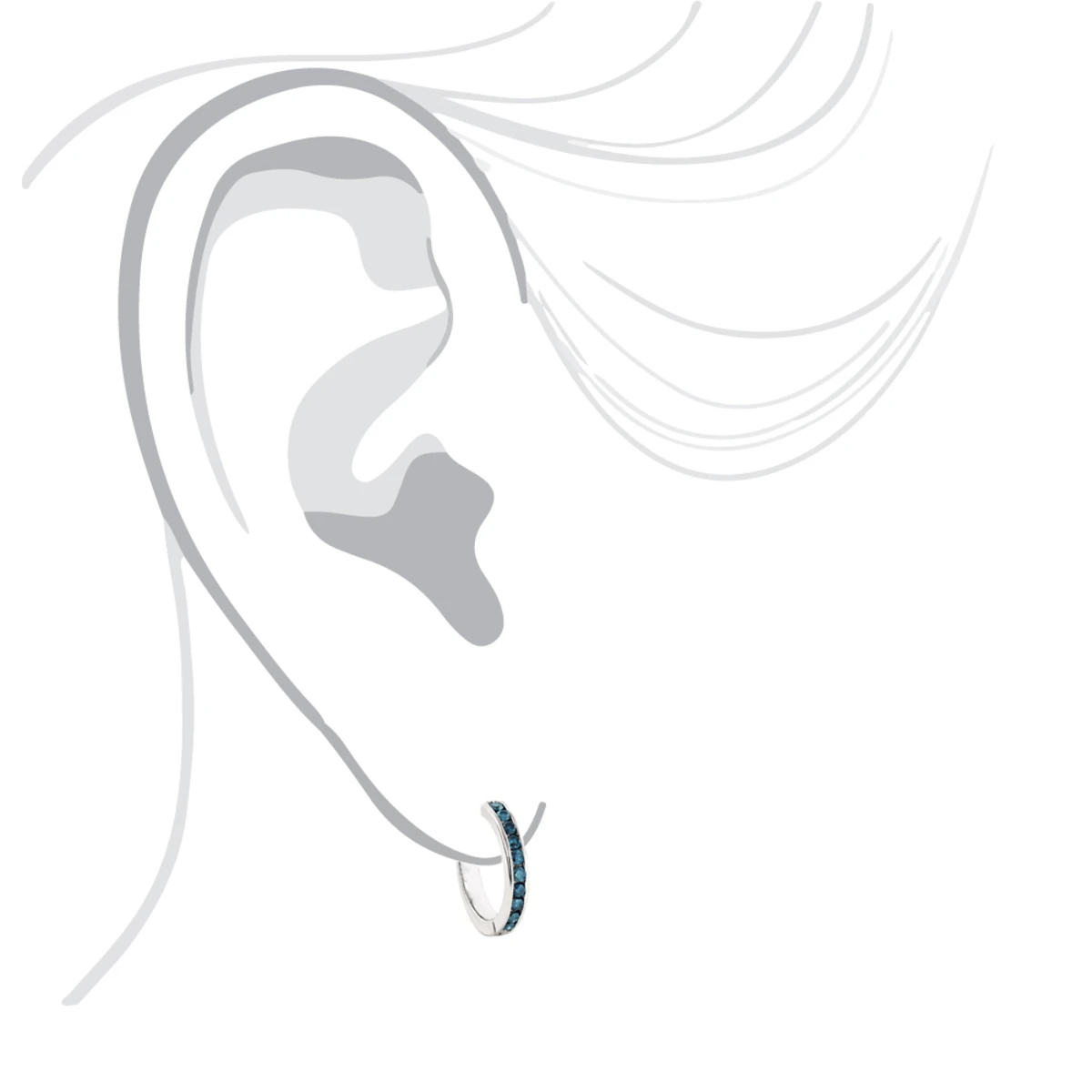 Small Hoop Blue Diamond Earrings 0.55ct 14K White Gold Huggies 7 Small Hoop Blue Diamond Earrings 0.55ct 14K White Gold Huggies - Image 5