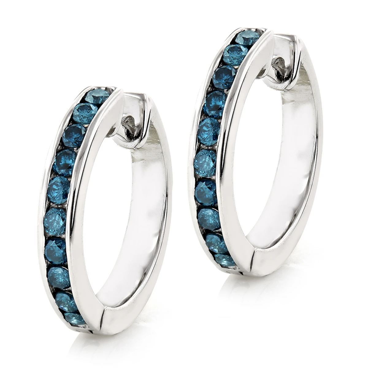 Small Hoop Blue Diamond Earrings 0.55ct 14K White Gold Huggies 3 Small Hoop Blue Diamond Earrings 0.55ct 14K White Gold Huggies