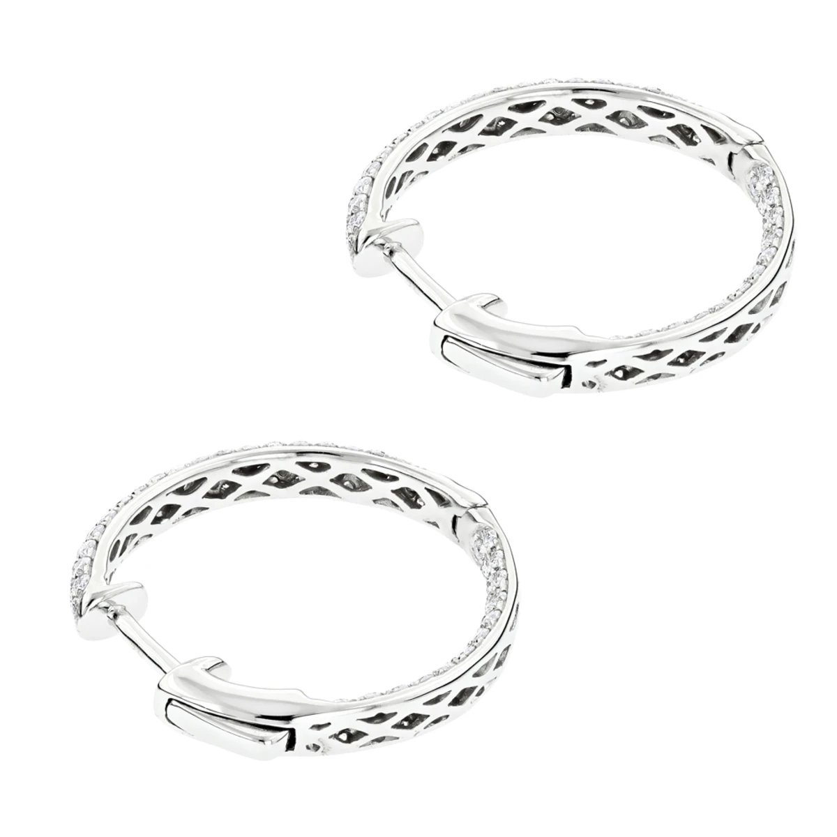 Small Inside Out Diamond Hoop Earrings 1.16ct 14K White Gold 6 Small Inside Out Diamond Hoop Earrings 1.16ct 14K White Gold - Image 4