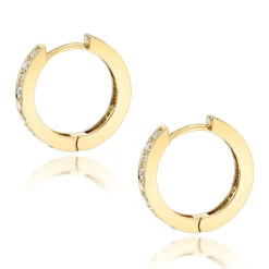 Small 14K Yellow Gold Inside Out Diamond Huggie Earrings 1.2ct -H'Hen Sale Store small hoop earrings 14k gold inside out diamond huggie earrings 12ct backye