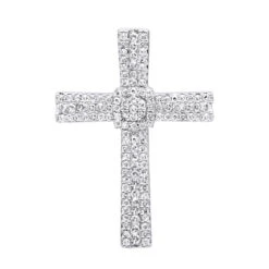 Small Iced Out Diamond Cross Pendant For Women & Men 14K White Gold 0.4ct