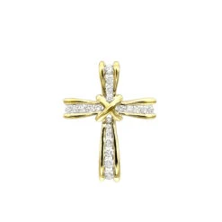 Small Women's Diamond Cross Pendant 14K Yellow Gold