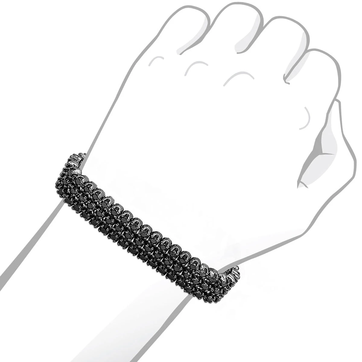 10K Black Plated Gold 3 Row Black Diamond Tennis Bracelet For Men 10 Carats 5 10K Black Plated Gold 3 Row Black Diamond Tennis Bracelet For Men 10 Carats - Image 3