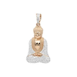 10K White Gold Real Diamond Buddha Pendant 1/2ct By Luxurman -H'Hen Sale Store solid 10k gold diamond buddha pendant 12ct by luxurman ro