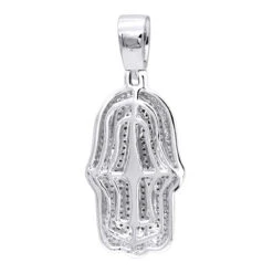 10K White Gold Diamond Hamsa Hand Pendant Fully Iced Out 1 Carat Charm -H'Hen Sale Store solid 10k gold diamond hamsa hand pendant fully iced out 1 carat charm backwh