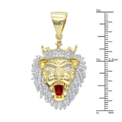 10K Yellow Gold Diamond King Lion Head Pendant For Men 1.2ct Luxurman Charm -H'Hen Sale Store solid 10k gold diamond king lion head pendant for men 12ct luxurman charm rulerye
