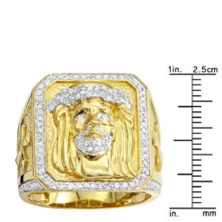 Solid 10K Yellow Gold Jesus Face Diamond Ring For Men 0.65ct By Luxurman 13 Solid 10K Yellow Gold Jesus Face Diamond Ring For Men 0.65ct By Luxurman -H'Hen Sale Store solid 10k gold jesus face diamond ring for men 065ct by luxurman rulerye