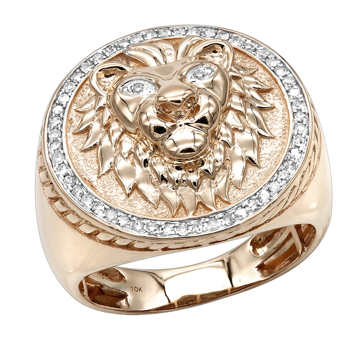 Solid 10K Yellow Gold Lion Head Diamond Pinky Ring For Men 0.3ct Luxurman 5 Solid 10K Yellow Gold Lion Head Diamond Pinky Ring For Men 0.3ct Luxurman - Image 3