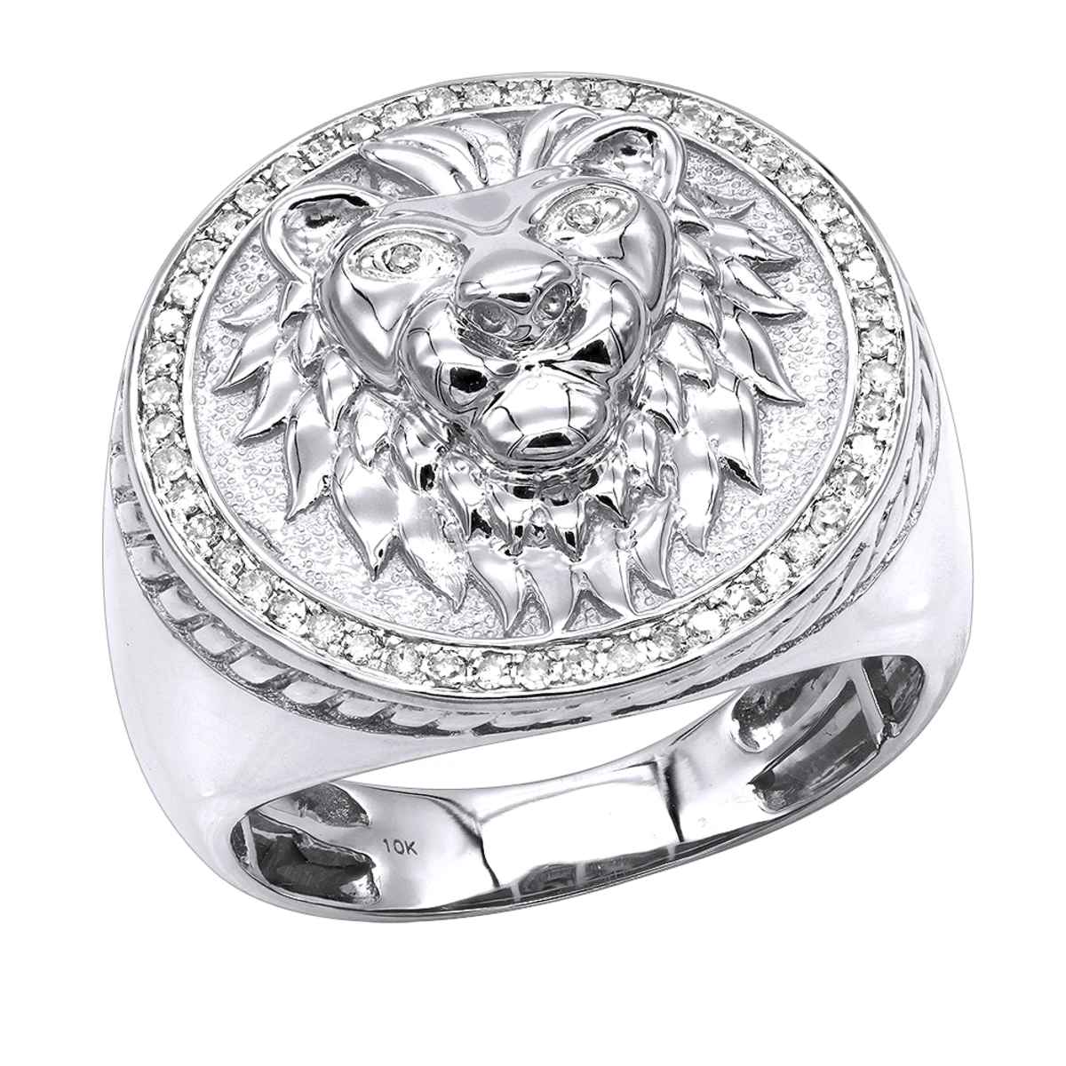 Solid 10K Yellow Gold Lion Head Diamond Pinky Ring For Men 0.3ct Luxurman 4 Solid 10K Yellow Gold Lion Head Diamond Pinky Ring For Men 0.3ct Luxurman - Image 2