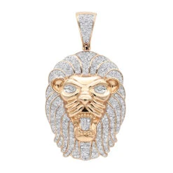 10K Yellow Gold Lion Head Pendant With Diamonds For Men 1.2ct -H'Hen Sale Store solid 10k gold lion head pendant with diamonds for men 12ct ro