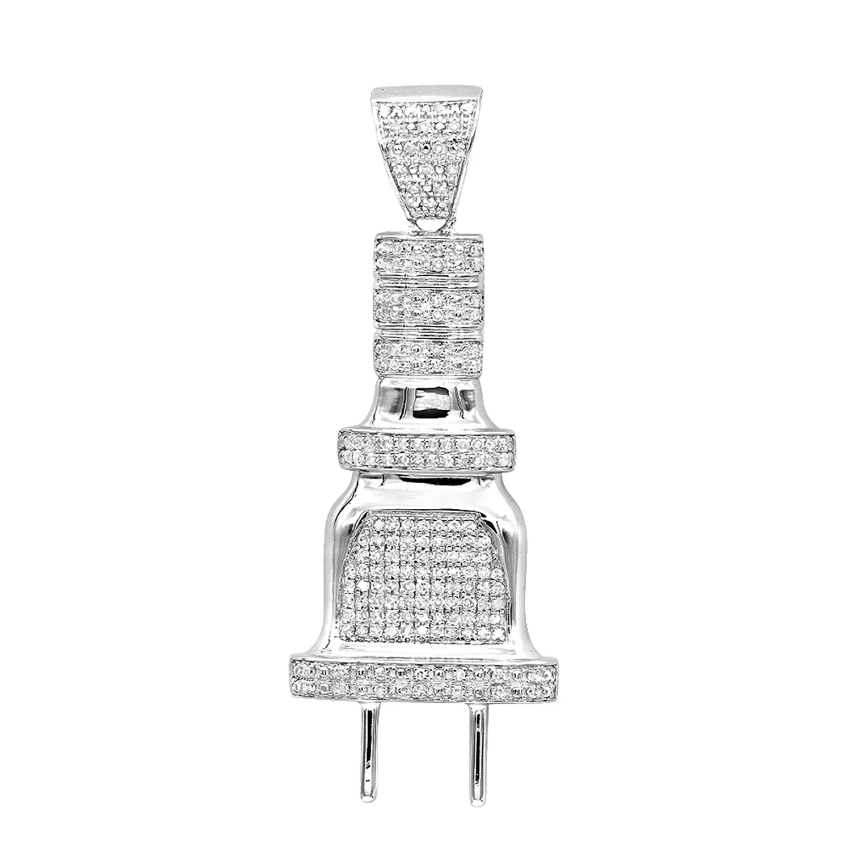 10K White Gold Power Plug Real Diamond Pendant For Men 0.5ct By Luxurman 1.8in 3 10K White Gold Power Plug Real Diamond Pendant For Men 0.5ct By Luxurman 1.8in