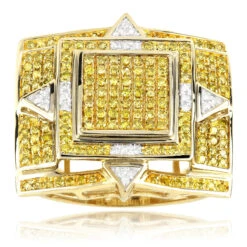 Solid 10K Yellow Gold & Yellow Diamond Men's Ring 1.11ct