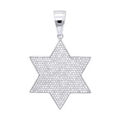 10K White Gold Star Of David Diamond Pendant For Men 1.35ct By Luxurman
