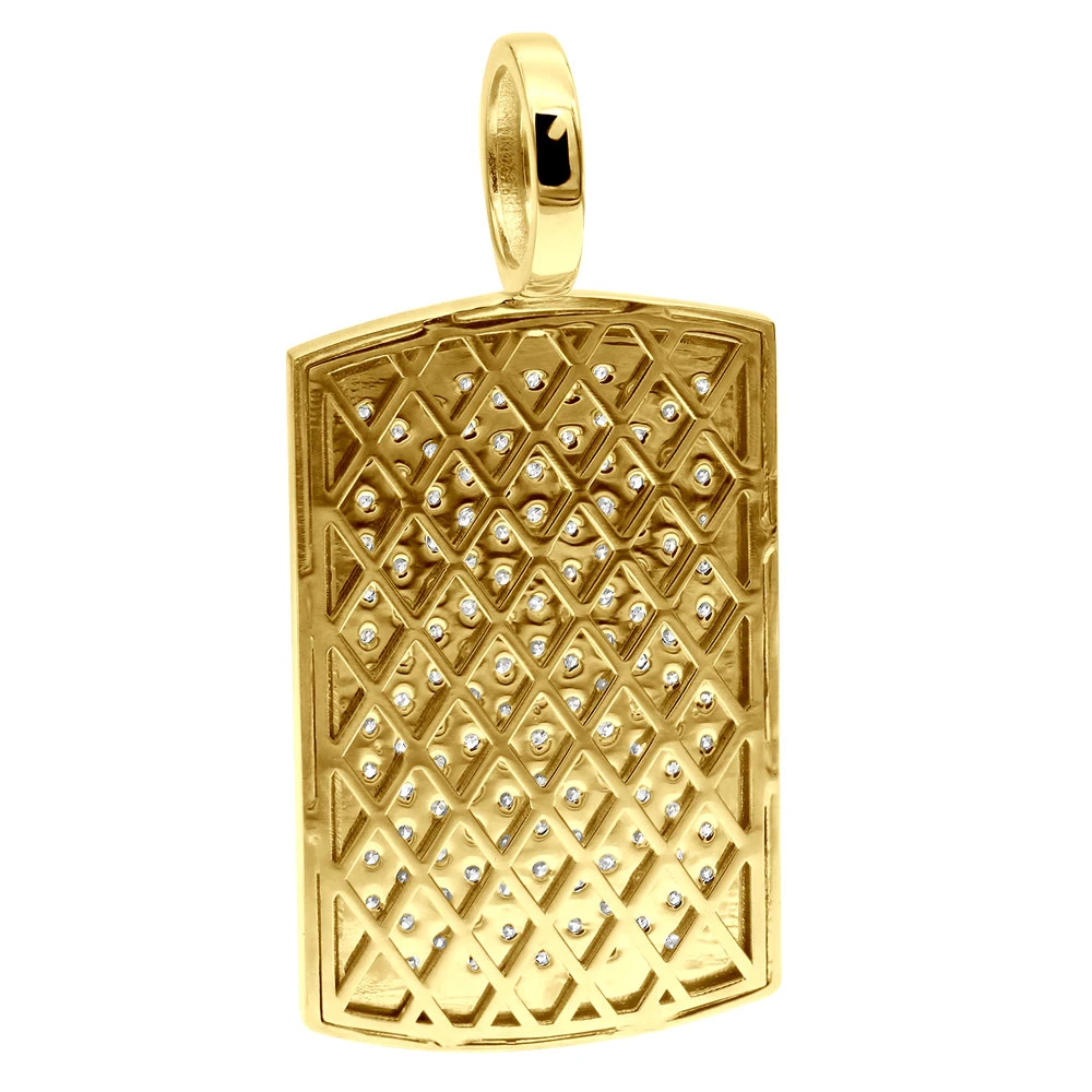 14K Yellow Gold Diamond Dog Tag Pendant For Men 3.25 Carats Iced Out Design 7 14K Yellow Gold Diamond Dog Tag Pendant For Men 3.25 Carats Iced Out Design - Image 5