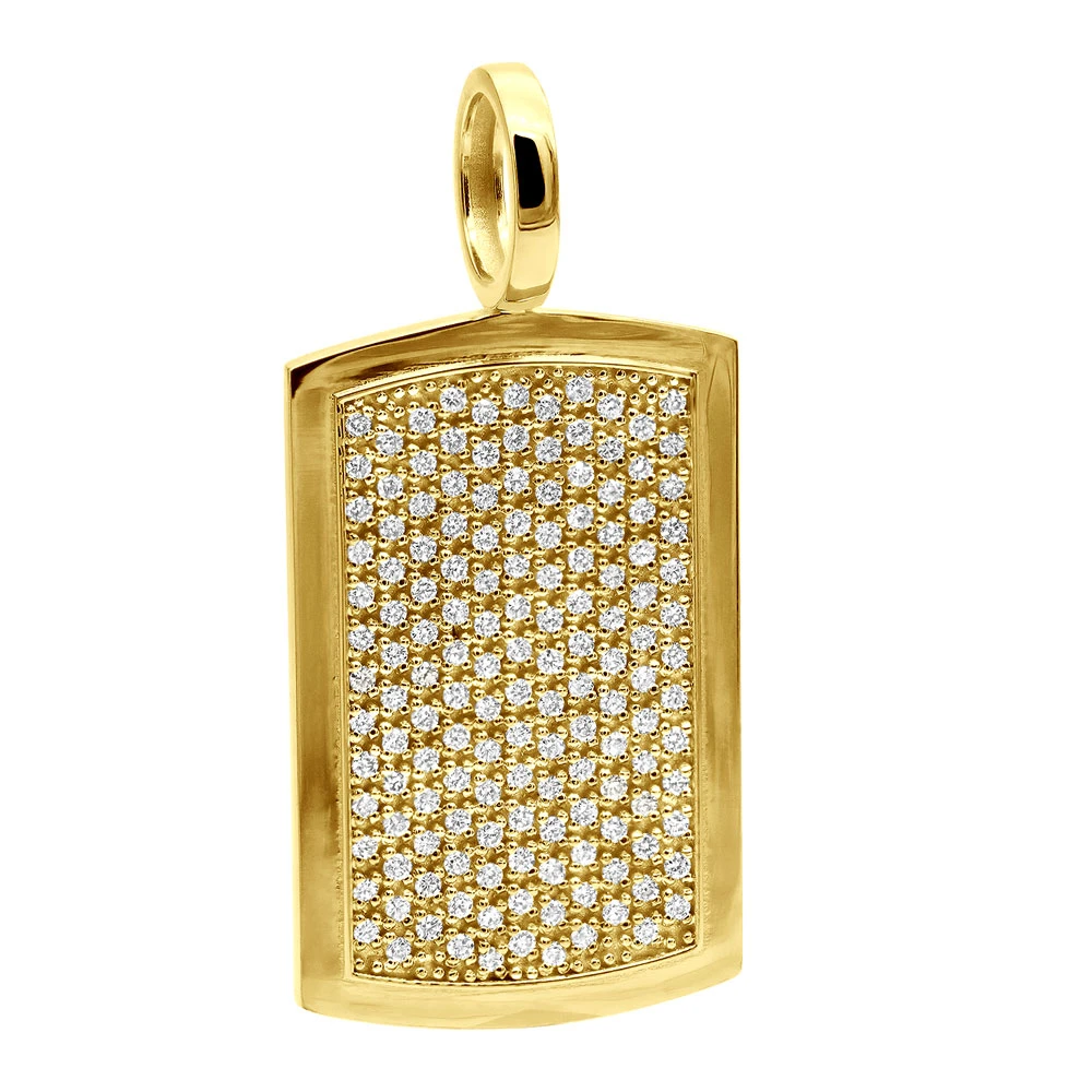 14K Yellow Gold Diamond Dog Tag Pendant For Men 3.25 Carats Iced Out Design 3 14K Yellow Gold Diamond Dog Tag Pendant For Men 3.25 Carats Iced Out Design