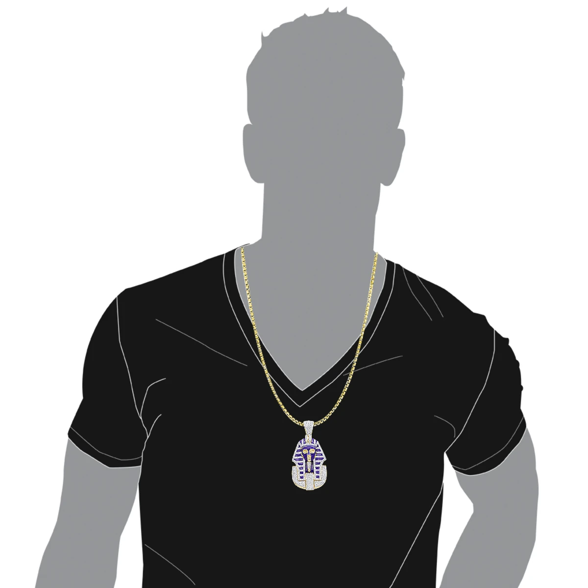 14K Yellow Gold Egyptian Pharaoh Head Enamel Diamond Pendant For Men 2.38ct 7 14K Yellow Gold Egyptian Pharaoh Head Enamel Diamond Pendant For Men 2.38ct - Image 5