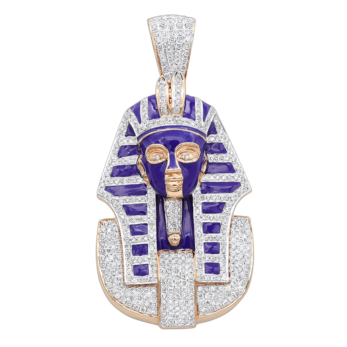 14K Yellow Gold Egyptian Pharaoh Head Enamel Diamond Pendant For Men 2.38ct 5 14K Yellow Gold Egyptian Pharaoh Head Enamel Diamond Pendant For Men 2.38ct - Image 3