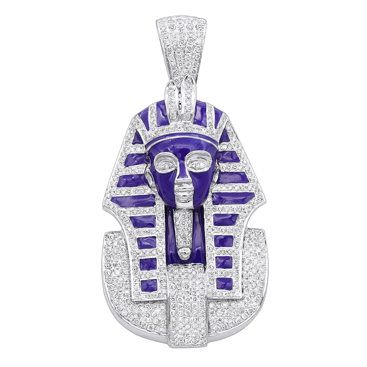 14K Yellow Gold Egyptian Pharaoh Head Enamel Diamond Pendant For Men 2.38ct 4 14K Yellow Gold Egyptian Pharaoh Head Enamel Diamond Pendant For Men 2.38ct - Image 2