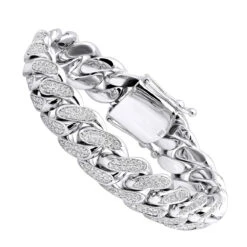 Solid 14K White Gold Men's Miami Cuban Link Diamond Bracelet By Luxurman 9ct 17mm