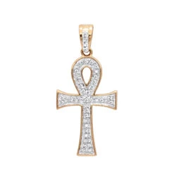 14K Yellow Gold Mini Diamond Egyptian Ankh Cross Pendant For Women 0.2ct -H'Hen Sale Store solid 14k gold mini diamond egyptian ankh cross pendant for women 02ct ro